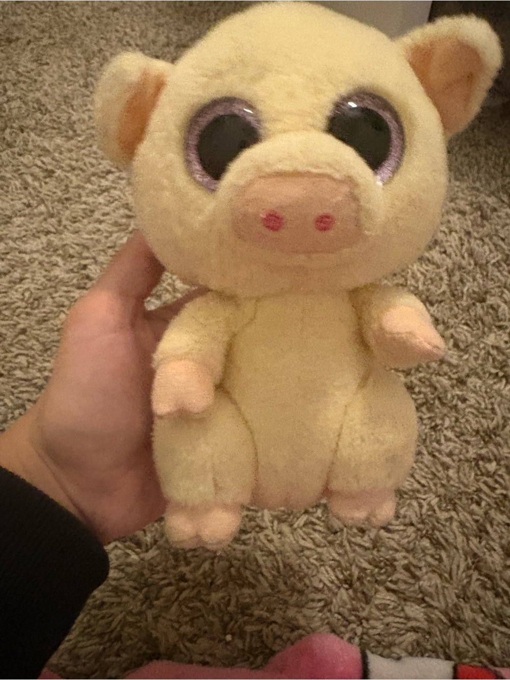 Ty Yellow Pig Beanie Boo with Sparkly Purple-Rimmed Eyes